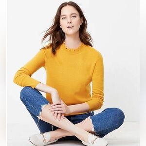 J.Crew Mustard Ruffle Collar Sweater Cotton Sz XL